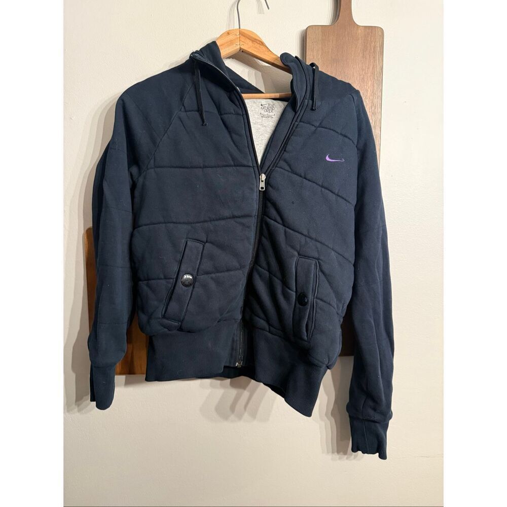 Nike Black The Athletic Dept Full Zip Cotton Hooded Puffer Jacket Size Medium‎